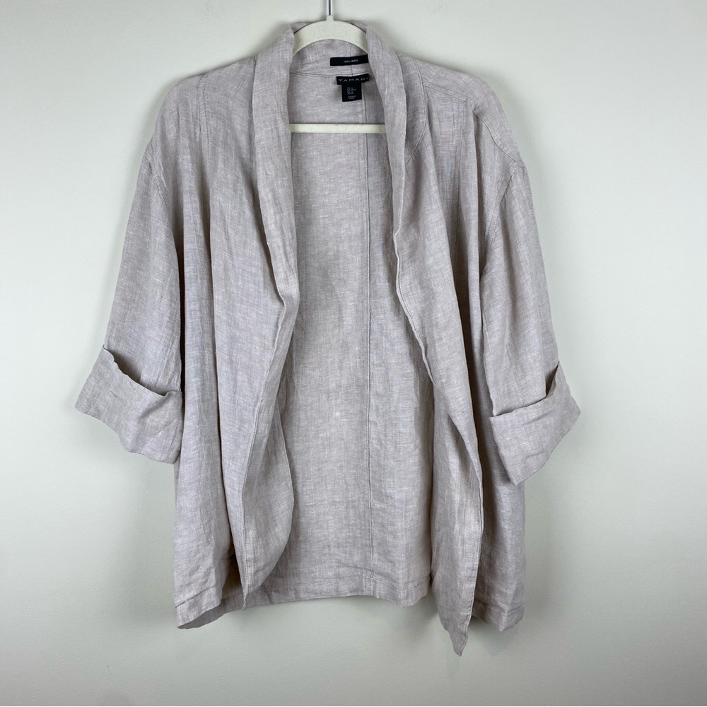 Tahari 100% linen 3/4 sleeve open front shirt/blazer/blouse/shacket size M